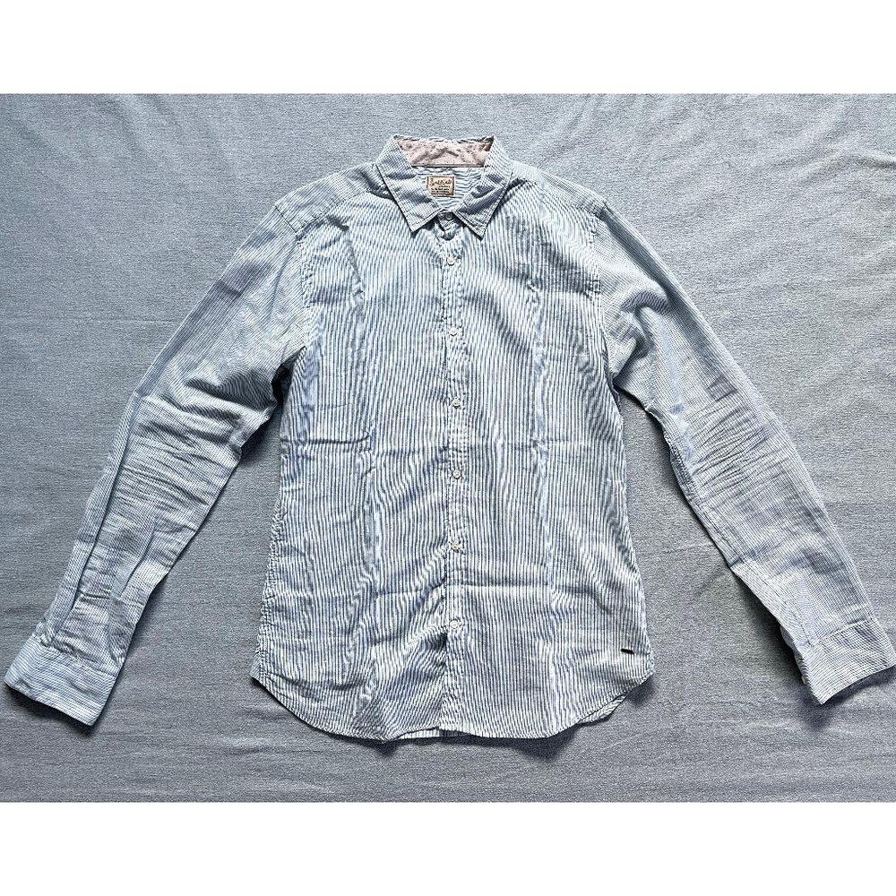 Men's Scotch & Soda Blue Striped Casual Button-Up Shirt, size Medium